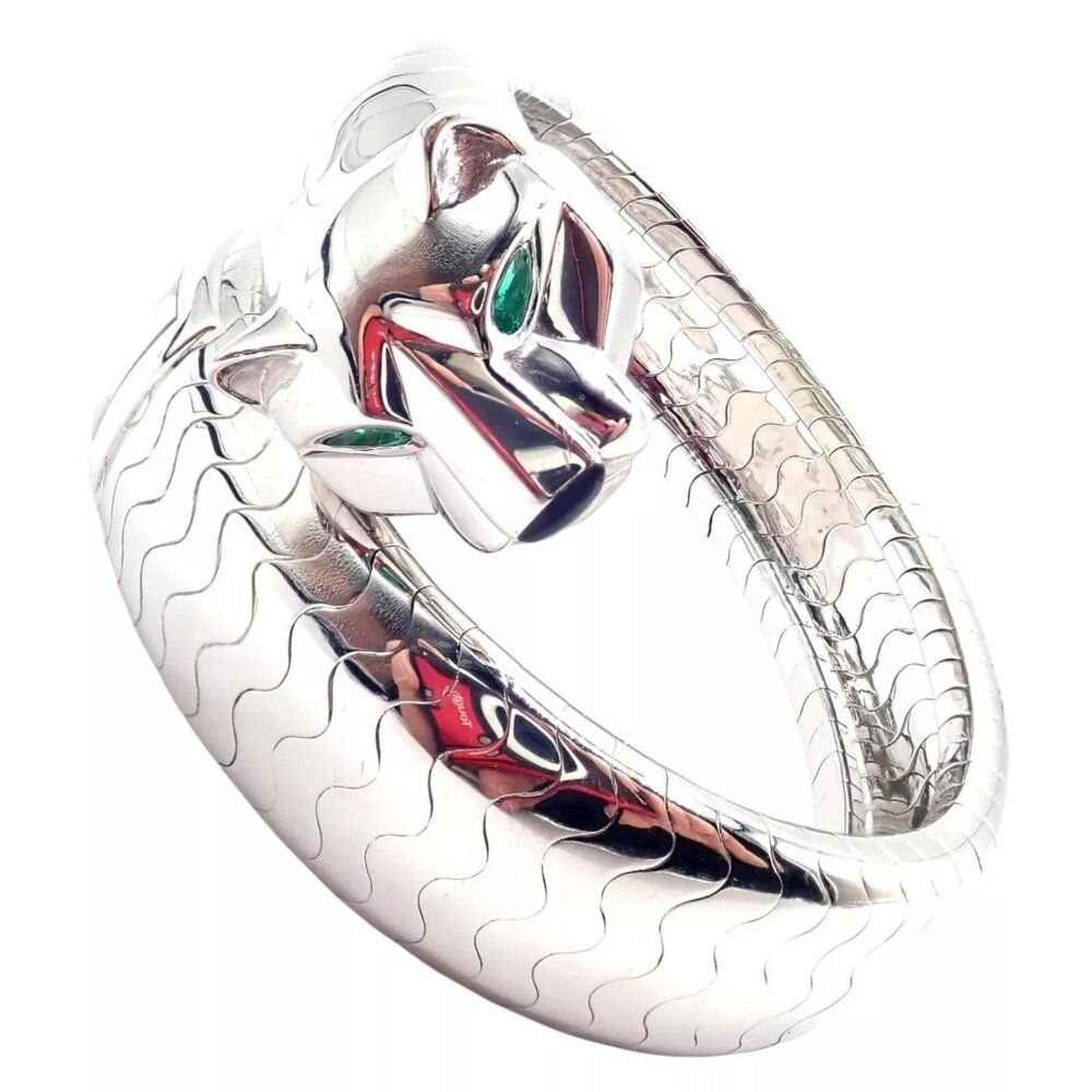 Cartier Panther Panthere 18k White Gold Lakarda Bangle Bracelet Watch Paper